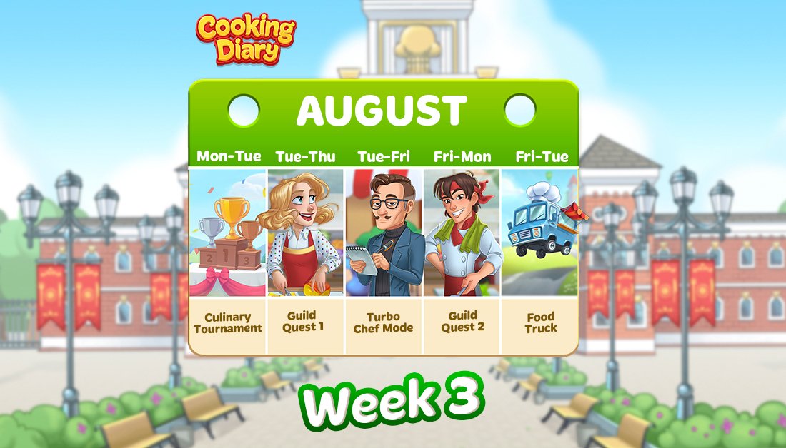cookingdiary's tweet photo. Keep this weekly plan handy, 'cause the week will be full of events!🌻

#cookingdiary #mobilegame #tastyhills #weekly #plan https://t.co/wtRGEHXoG9
