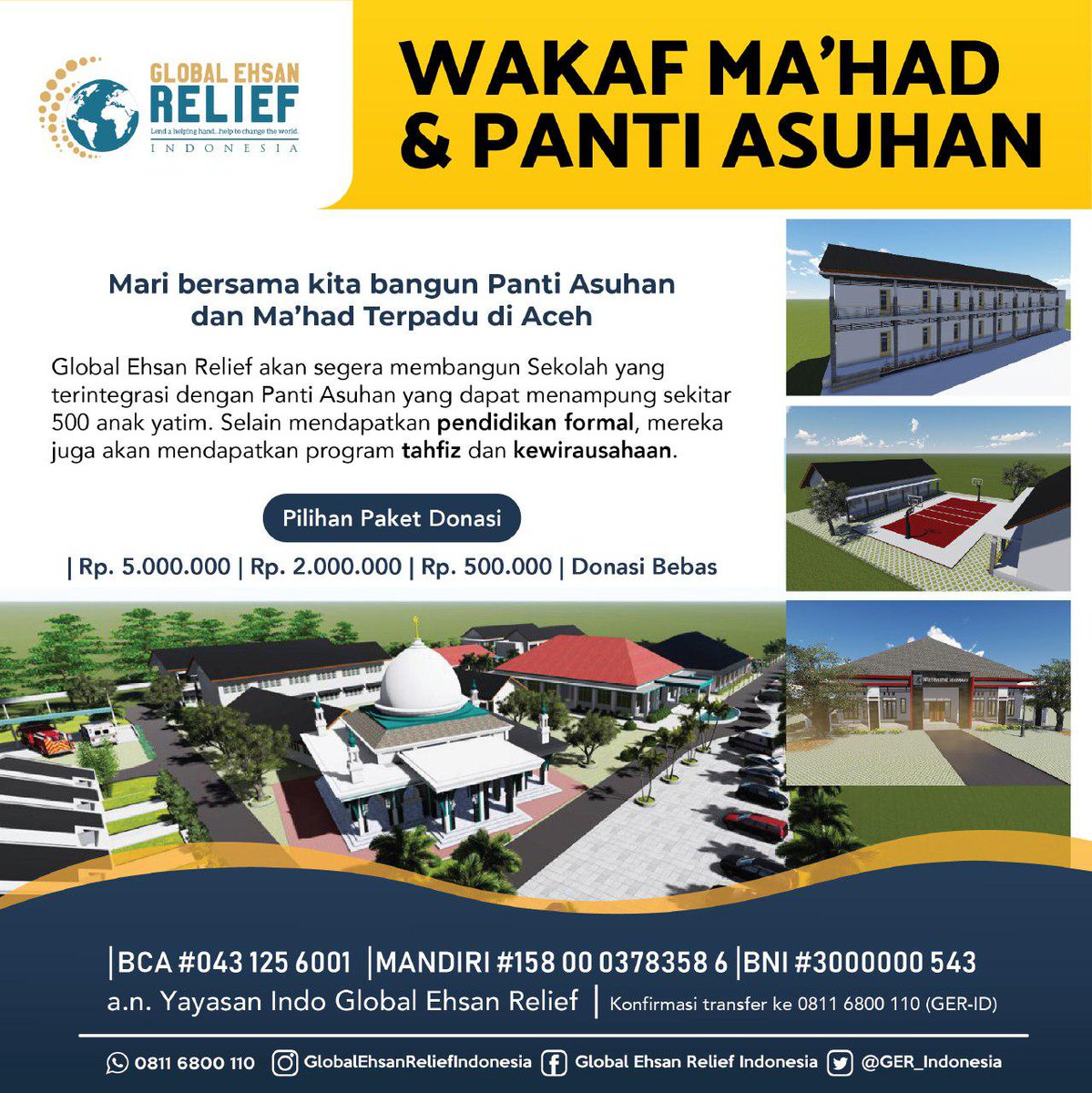 GER_Indonesia's tweet photo. #IntegratedOrphanCenter
Mari bersama kita bangun Panti Asuhan Terpadu di Aceh
#GlobalEhsanRelief #IOC #Wakaf #Sekolah #PantiAsuhan #Tahfidz #Entrepreneur #Wirausaha #Mahad https://t.co/3K5F2Rb2qg