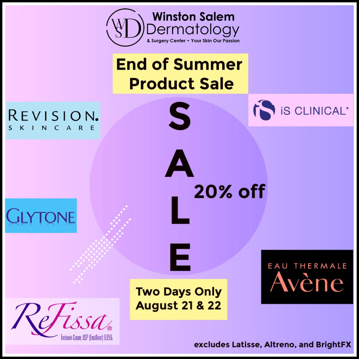 wsdermdivas's tweet photo. Time to save some money on your skincare with the End of Summer sale Wednesday &amp; Thursday. Dermatology grade for anti-aging, acne and skin health..... (EltaMD sunscreens are 20% off to 8/30). 
.
#winstonsalem #dermatology #triad #greensboro #highpoint https://t.co/rI0TO1fM7O
