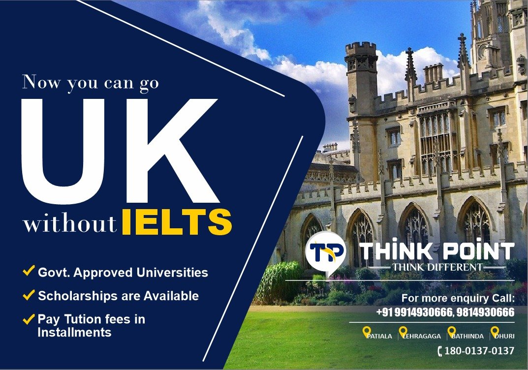PointThink's tweet photo. Bring your dream of #studying_in_UK to reality without having to attempt IELTS. Just get in touch with Think Point and we'll help you with the rest.
.
@thinkpointeducationpatiala
.
#Thinkpoint #Thinkpoint_Education
#Ielts #PTE #Study_visa
Campus -1: Above New CCD, Leela Bhawan https://t.co/mGxGFSzrHv