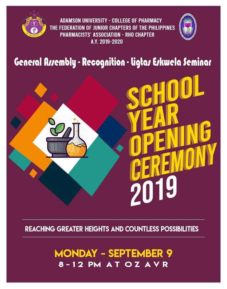 jppha_rc's tweet photo. Hey there, Pharmates! 

Come and join us at our School Year Opening Ceremony 2019 which will be held on September 9, 2019 at OZ AVR. 

Registration will start at 7:30 AM. See you there! 💜

#BeAHeRHO #ForABetterTomoRHO
Poster by: Mica Caraballa https://t.co/r3QNthyhdI