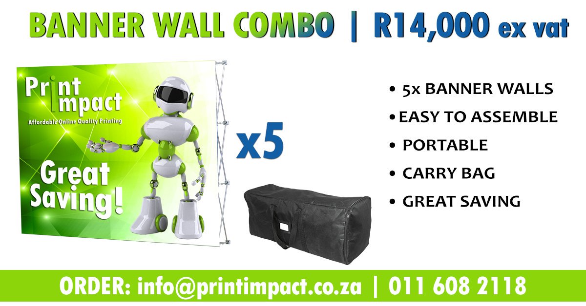 printimpactsa's tweet photo. #PrintImpact is running a #special #combo #deal on 5x #BannerWalls. Only R14,000 ex vat.

A great #saving on #printing your 3x4 #WallBanners.
Phone or email us to order today.

Perfect as a #PhotographyBackdrop or #MediaWall. https://t.co/cmKjzPhqxy