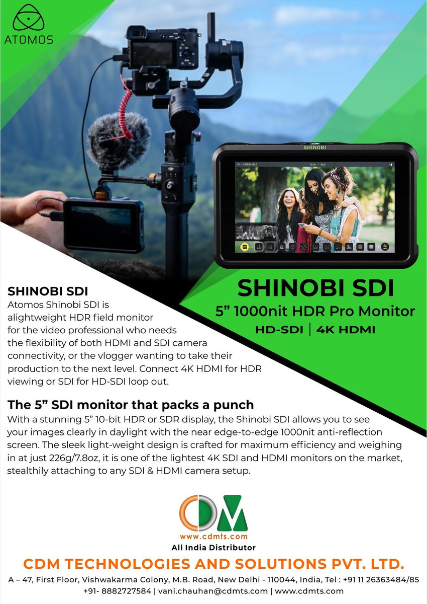 CDMTS's tweet photo. The Shinobi SDI supports up to 4KDCIp30 HDMI and HDp60 SDI in and out to connect to cameras, broadcast monitors, switchers & recorders.
#Atomos #Shinobi #Shinobisdi #HDMI #SDI #4K #HD #1000nit #AtomHDR https://t.co/2rTcIQz9wG