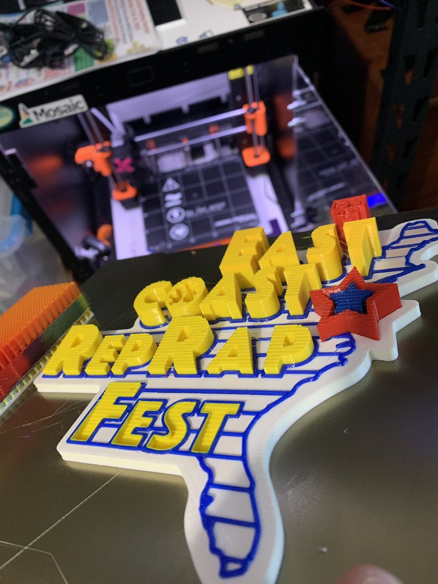 MCHRISP1's tweet image. A very cool print! This is an #ERRF logo designed for printing on SLA machines, painted in @MosaicMfg #CANVAS and I think the result is amazing! This is #3DPrinting! Model by @CountryCowboy