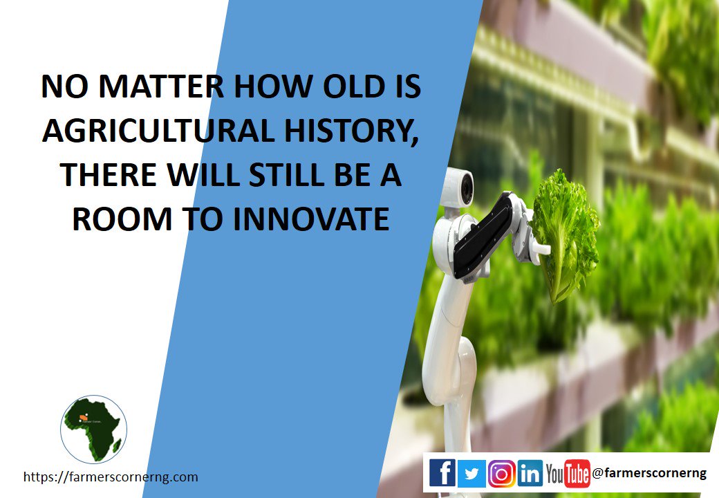 farmerscornerng's tweet photo. No matter how old is agricultural history, there will still be a room to innovate.

#agriculture #agtech #aginnovate #youthforgood #transformag #transformafrica #agroecology #agribusiness #africa #farming #farmersfirst #farmerscornerng https://t.co/wcoJXLv9Bc