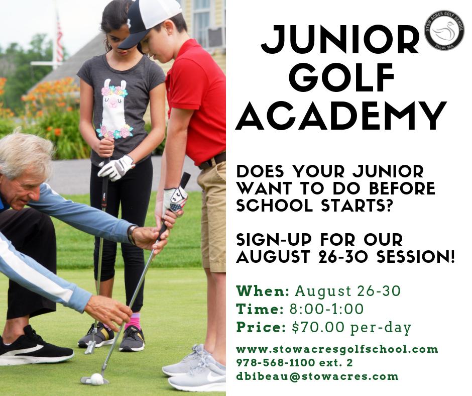 StowGolf's tweet photo. Does your Junior need something to do before school? Whether it's just 1 day or the entire week, it's only $70 per-day!

#golf #stowacrescountryclub #stowacres #stowacresgolfschool #golfschool https://t.co/gZUVvNadaE