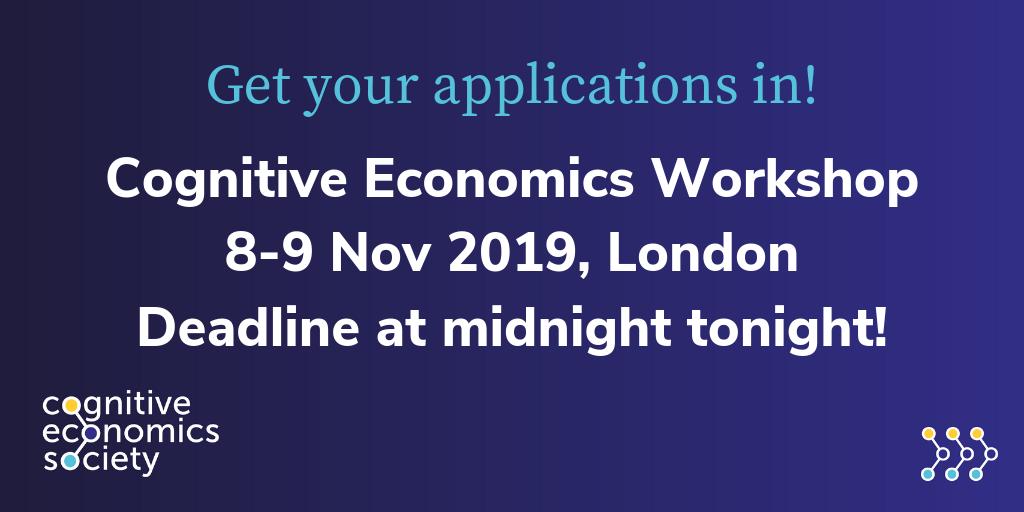 CogEconSoc's tweet image. Today is our deadline for applications for the first #cognitiveeconomics workshop. Visit our website for more info on how to apply: cognitiveeconomics.org/events!