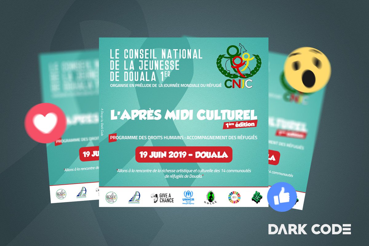 DarkCodeCompany's tweet photo. Visuel social media que nous avons conçu pour la première édition de l’événement "L'APRÈS-MIDI CULTUREL" organisé par le Conseil National de la Jeunesse de Douala 1er pour la journée mondiale du réfugié.
#OurLatestWork #Design #Dark_Code #SocialMedia https://t.co/8lPnCBtpaI