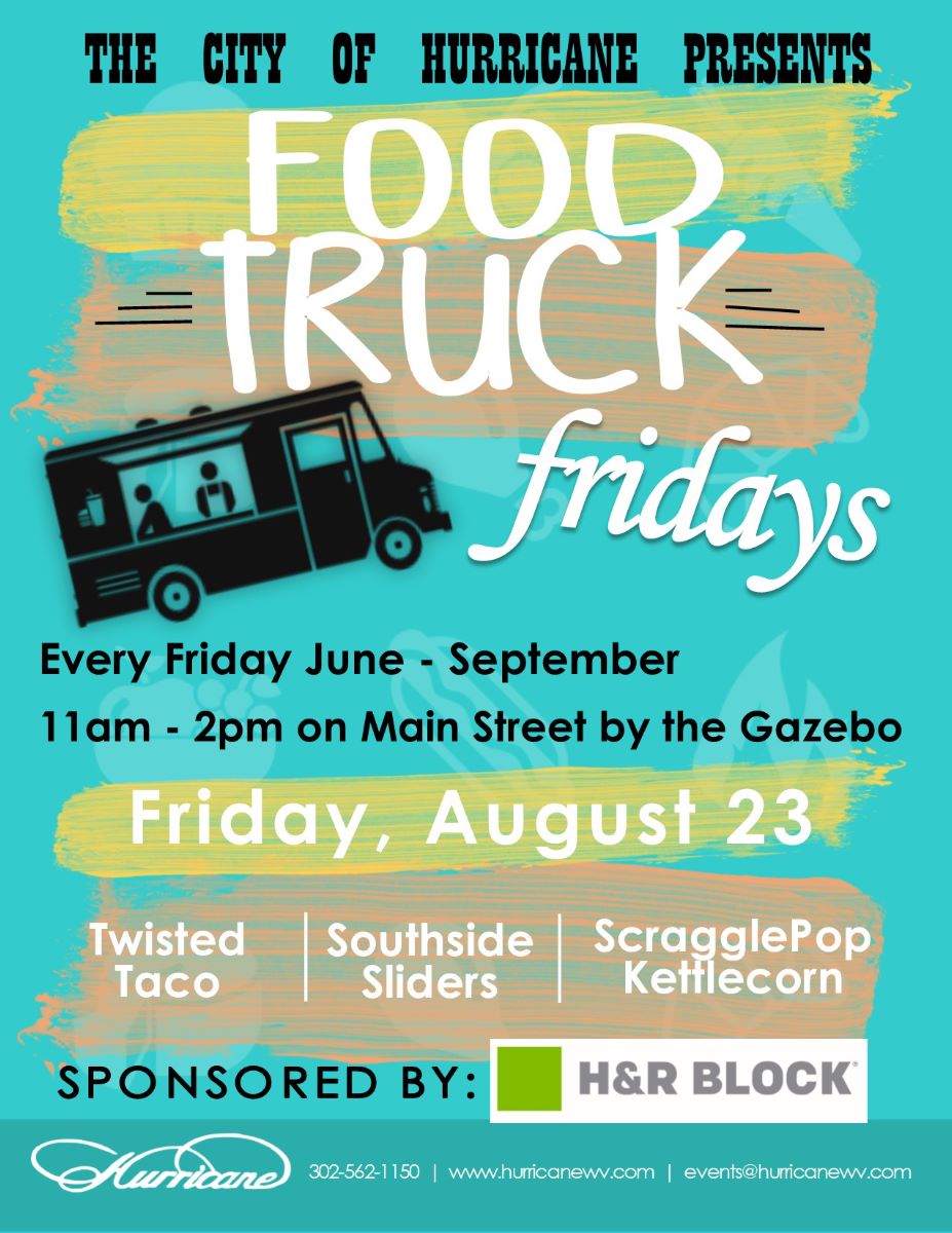 Hurricane_WV's tweet photo. Join us for Food Truck Friday this week! August 23 - https://t.co/qook39YPpF
#HurricaneWV #FoodTruckFriday #MeetmeonMain https://t.co/09Wk3SPBeL