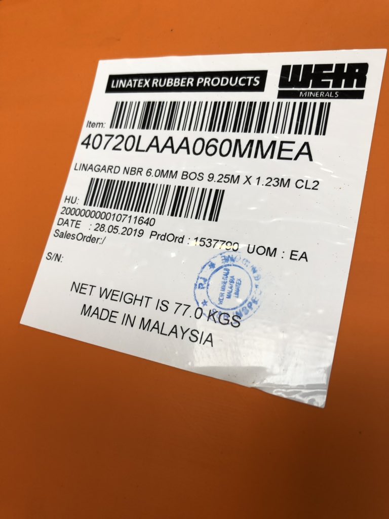 YRL_Rubber's tweet photo. This week we will be mostly using ...... orange LINAGARD NBR #linatex https://t.co/YPhujpUagS