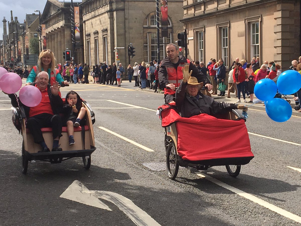 Brilliant parade at the City of Perth Salute 2019. 🎉 

Featuring <a href="/CWAPerth/">Cycling Without Age Perth Scotland</a> pilots, Matthew and Lisa from <a href="/PerthHighSchool/">Perth High School</a> with passengers Doreen, Norman and Jacob.

#CityofPerthSalute