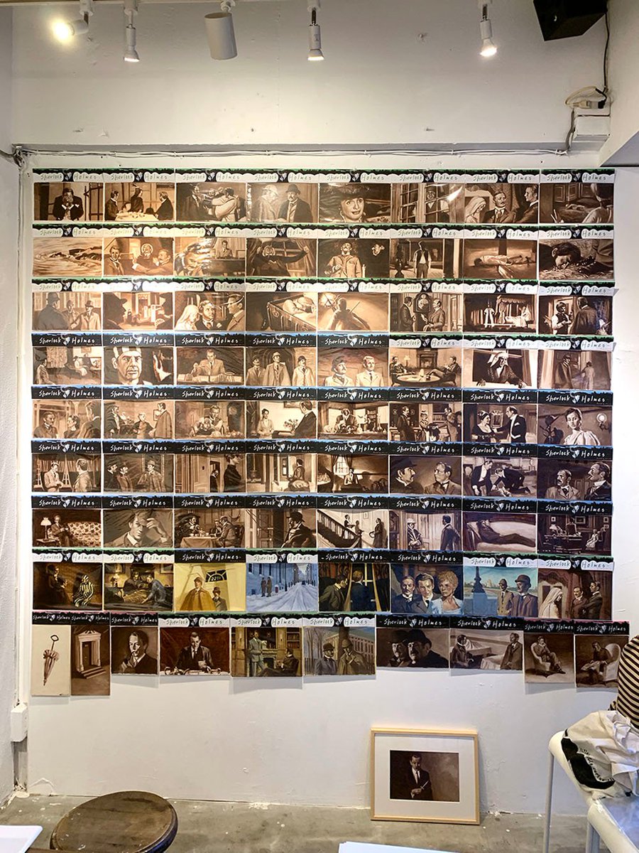 シャーロック・ホームズの絵はどのくらい展示しようかと思ったのですが、結局持っていったもの全部を圧縮陳列で80点くらいです。VOIDの空間に合計100点以上の絵を展示することになりました。明日15時からオープンです。 