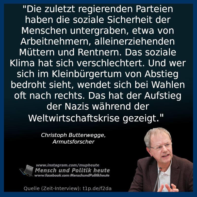 kefer83512's tweet photo. Christoph #Butterwege.......
Soziale Sicherheit ist eine Notwendigkeit um dem Rechtspopulismus den Nährboden zu entziehen, aber genau die wird immer weiter abgebaut, dafür Druck aufgebaut, Ängste vor sozialem Abstieg erzeugt, das sind alles Steilvorlagen für Rechtspopulisten. https://t.co/qVzAmCcegP