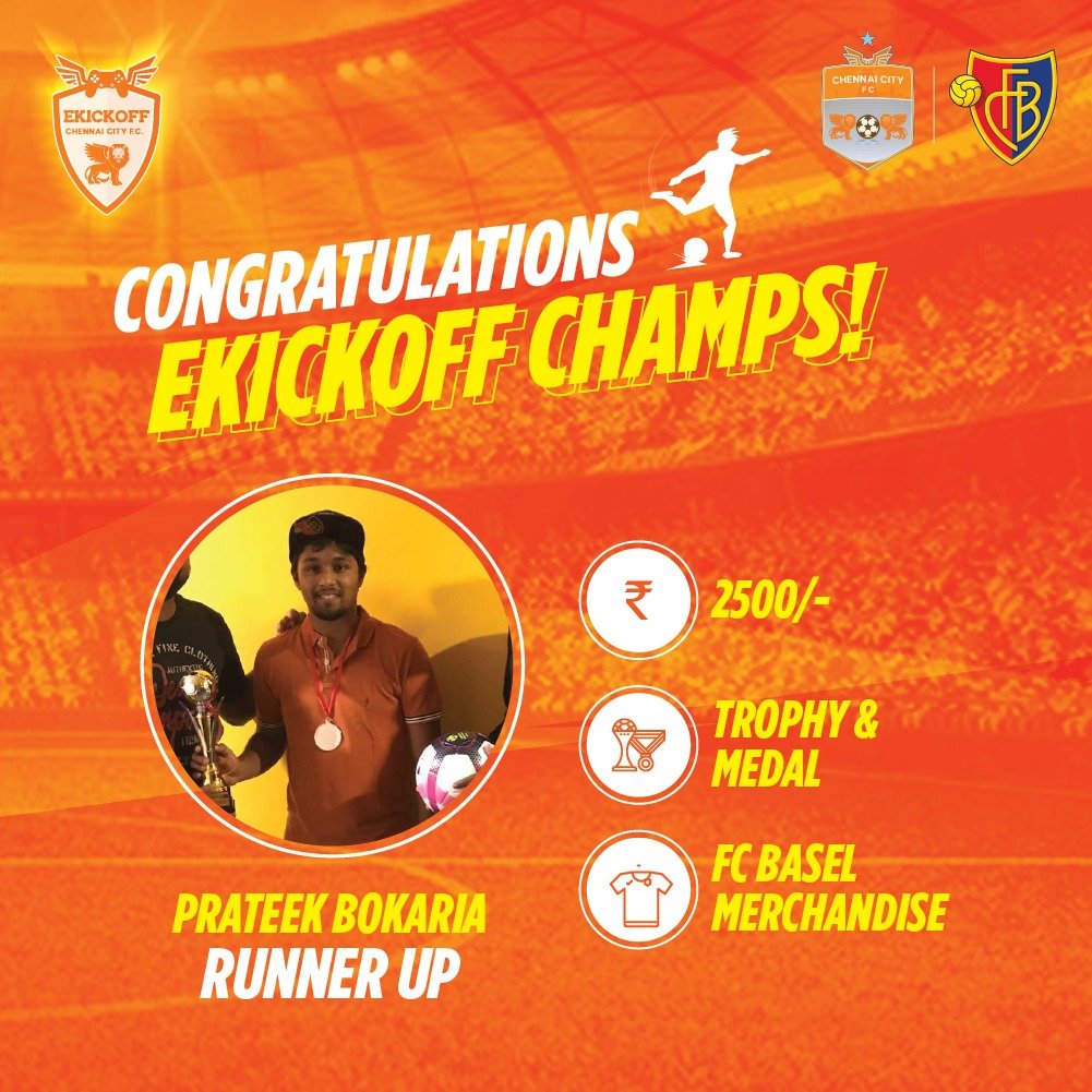 ChennaiCityFC's tweet photo. #EKickoff by #CCFC at Blur was a rousing success, with many thronging the scene to get a piece of the FIFA action across 2 days. However, the podium has only 3 spots, and these 3 fought hard for the prize! Well played, boys! #SingaNadaiPodu https://t.co/pM4wBKkuUP