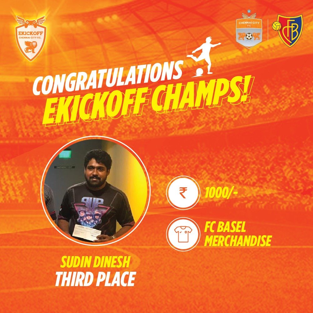 ChennaiCityFC's tweet photo. #EKickoff by #CCFC at Blur was a rousing success, with many thronging the scene to get a piece of the FIFA action across 2 days. However, the podium has only 3 spots, and these 3 fought hard for the prize! Well played, boys! #SingaNadaiPodu https://t.co/pM4wBKkuUP
