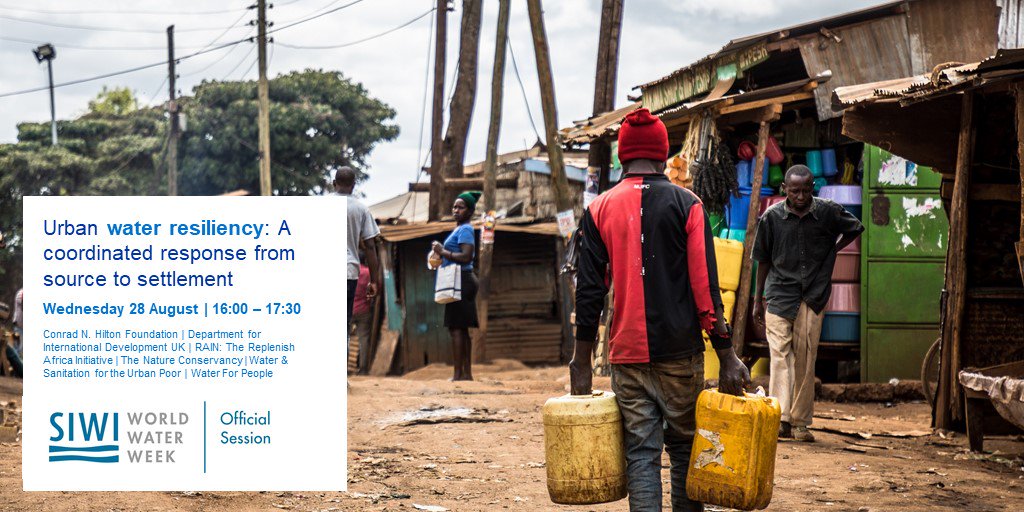 Join us in a session with <a href="/hiltonfound/">Hilton Foundation</a> <a href="/DFID_UK/">DFID</a> <a href="/ReplenishAfrica/">Replenish Africa Initiative</a> <a href="/nature_org/">The Nature Conservancy</a> <a href="/waterforpeople/">Water For People</a> on Wed 28 #WWWeek to discuss the contribution different actors can make in supporting #urban water resilience. worldwaterweek.org/event/8474-urb…