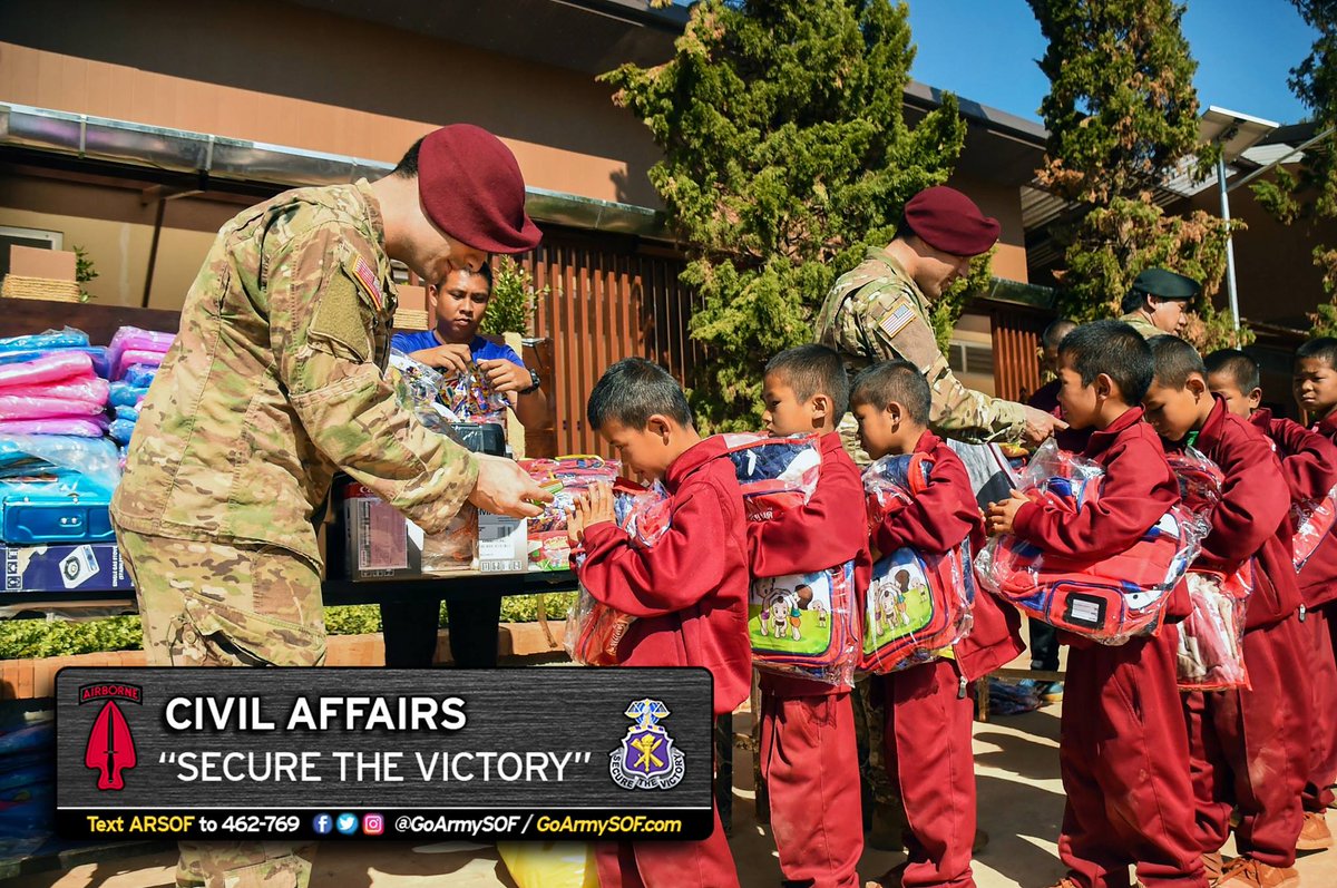 USASOCNews's tweet photo. On #WorldHumanitarianDay let's not forget that #CivilAffairs Soldiers fill a variety of roles on the battlefield. Many of those roles are humanitarian in nature. #SecureTheVictory #GoSOF https://t.co/m88DYyGNr6