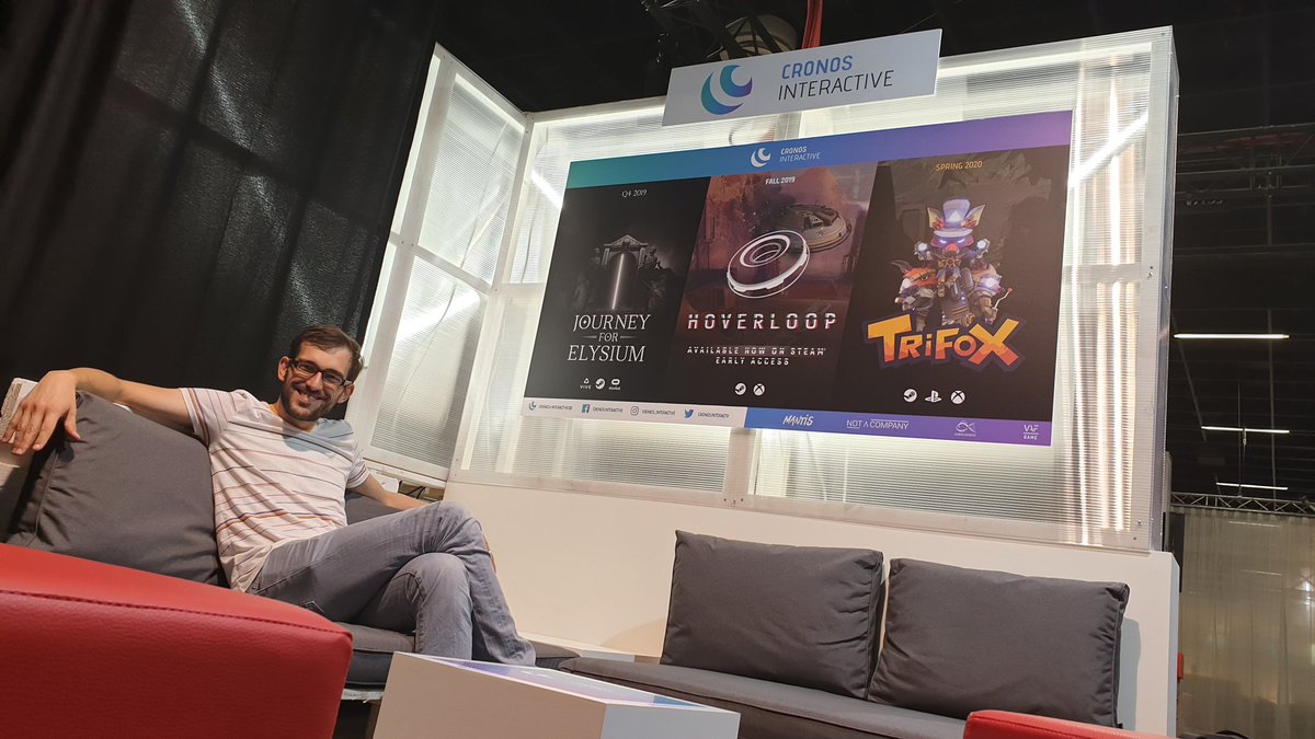 CronosInteractv's tweet photo. Checking out the Cronos Interactive booth before the doors open tomorrow. Feel free to swing by!

Find us in the @belgian_games booth:📍Hall 4.1| A51 

#gamescom2019 #JourneyForElysium #Hoverloop #Trifox #Gamescom https://t.co/oh6GhRZT5w