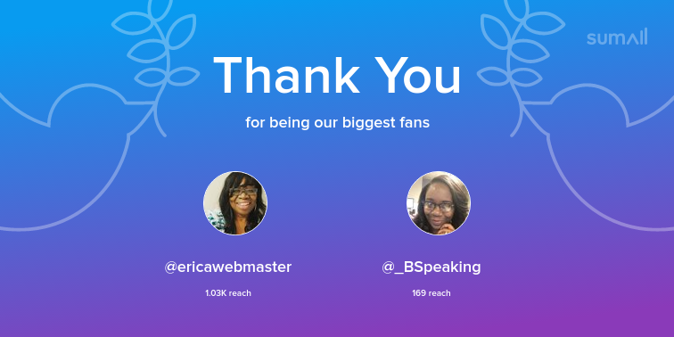 Our biggest fans this week: ericawebmaster, _BSpeaking. Thank you! via sumall.com/thankyou?utm_s…