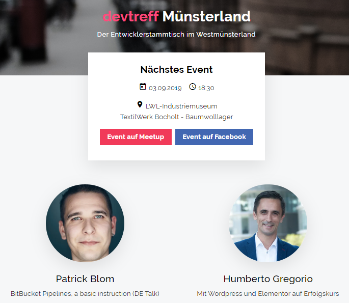 devtreffms's tweet photo. @devtreffms vollständig! 😎 Am 03.09. startet die zweite Auflage des #MeetUp von #Entwicklern für #Entwickler im #Baumwolllager #Bocholt 
Die Themen: #BitBucket #Pipelines mit @pbl0m und wir wagen einen Blick über den Tellerrand auf #Wordpress und #Elementor mit @design_linkup!!! https://t.co/ywNd2UNluY