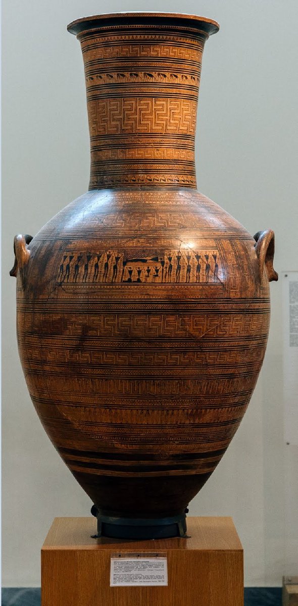 But, most of the painted Athenian pots you see in museums came from tombs. After all, the pots thrown away in the trash typically broke into small piecesIn early Athens, huge pots (some decorated w/ funeral scenes) were even used as grave markers/14
