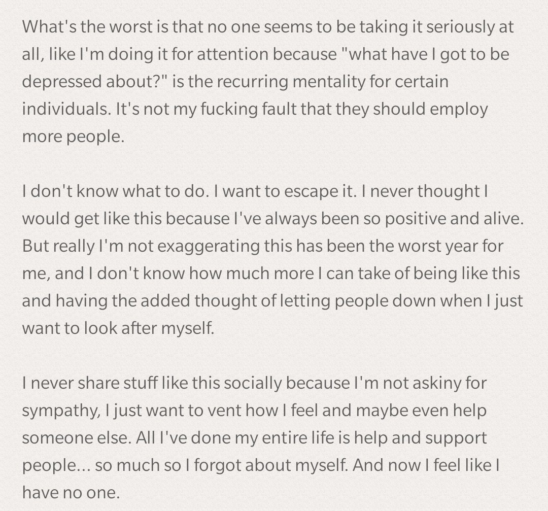 You shouldn't have to feel guilty for taking time off work to look after your mental health. 

I never post things like this socially, but I needed a want to vent my frustration over the fact that this is the worst I've ever felt but no one seems to care.