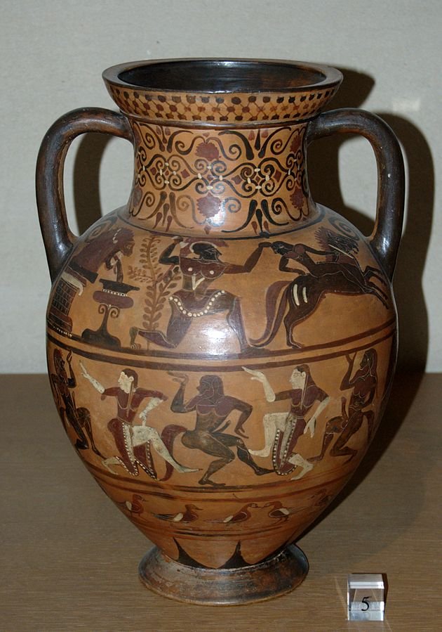A whole bunch of Athenian pots were found in Etruscan tombs in Italy. While Athenian painted pots were popular elsewhere, the Etruscans sure loved their Athenian potteryOver time, aspects of their own ceramic industry began to imitate Athenian trends /17
