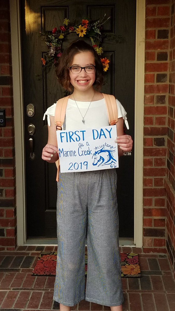 First day of middle school! She's a <a href="/MarineCreekMS/">Marine Creek Middle School, EMS ISD</a> Mustang! So proud of this amazing kid! <a href="/EMSISD/">EMS ISD</a> #EMSproud @WW_MarineCreek #EMScommUnity