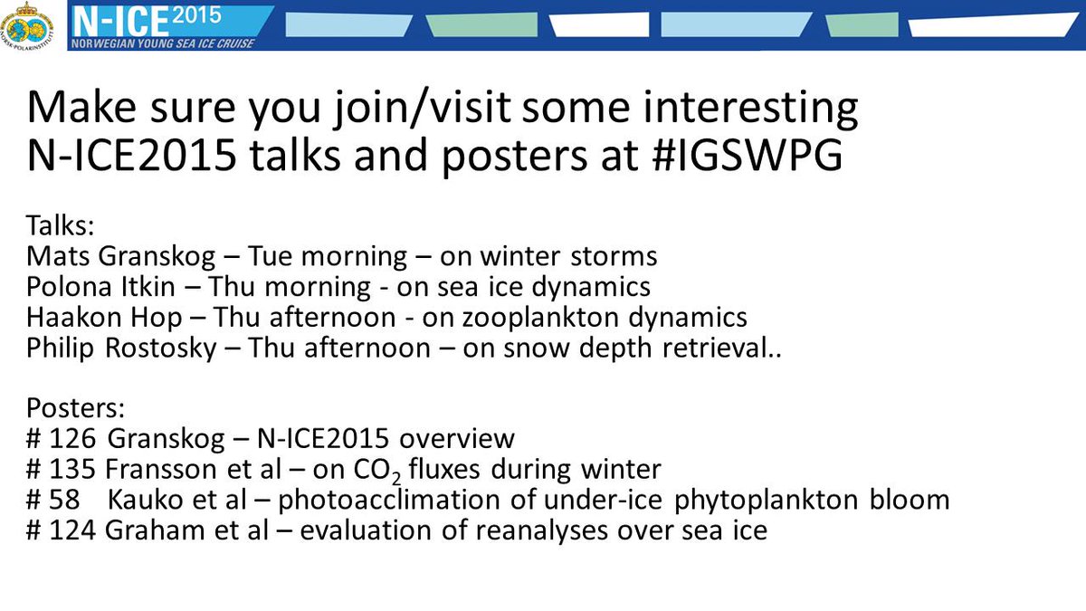OceanSeaIceNPI's tweet photo. Make sure to catch the many #NICE2015arctic presentations @IGS2019 #igswpg2019 conference this week https://t.co/6AiND3olBv