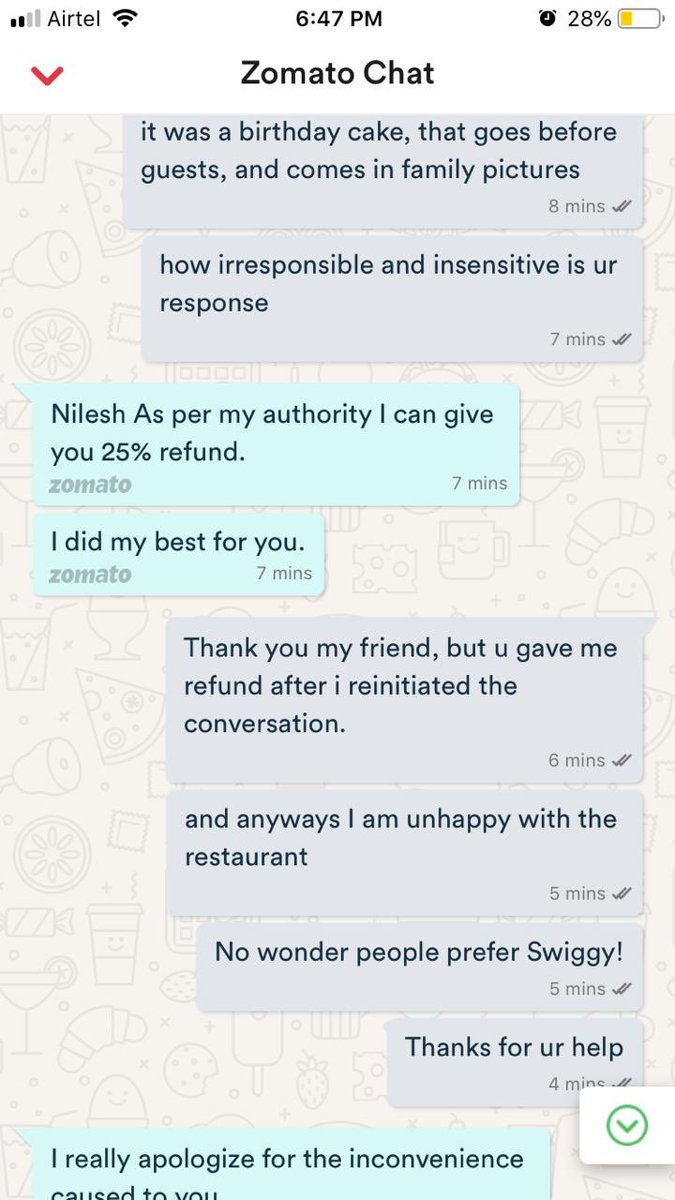 Hi @ZomatoIN @Zomato 
Thanks for ruining someone’s special day and our surprise too!!👿👿
#Worstdelivery #badcustomerexperience #wasteoftime #wasteofmoney