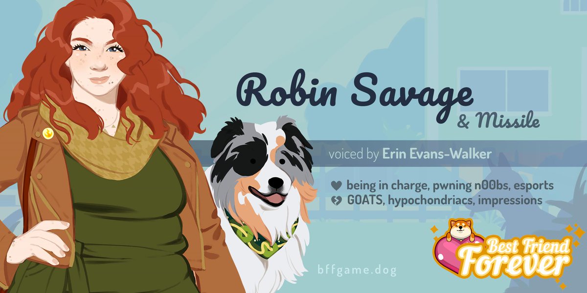 EMEvansWalker's tweet photo. I'm so excited to announce that I'll be voicing the amazing Robin Savage in Best Friend Forever by @starcolthq! Coming soon to Nintendo Switch.
#NintendoSwitch #IndieWorld #bffgame #livelovedogs 🐶 https://t.co/EdXgkzUHRY