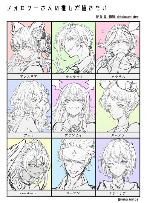 今更別垢の方でやってた推し9人のアレです(あまりにも絵を描いていないのでこっちでもあげるやつ) 