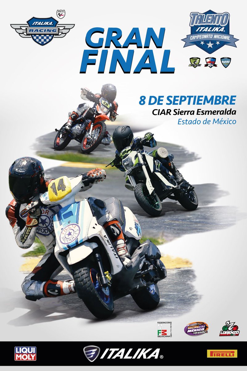 ItalikaRacing's tweet photo. 🏆 😎 GRAN FINAL 👦 👧
Campeonato Nacional Talento ITALIKA
¿Quiénes serán los pequeños campeones? Descubrámoslo juntos.
#DescubriendoTalentos #FormandoTalentos #RoadToMotoGP™️ #WSCupMx #CopaDM125 #CopaEVoltium
@ItalikaOficial @liquiMolyzate @Pirelli_Moto_MX @RacingBikemx https://t.co/Mikd54gF2y
