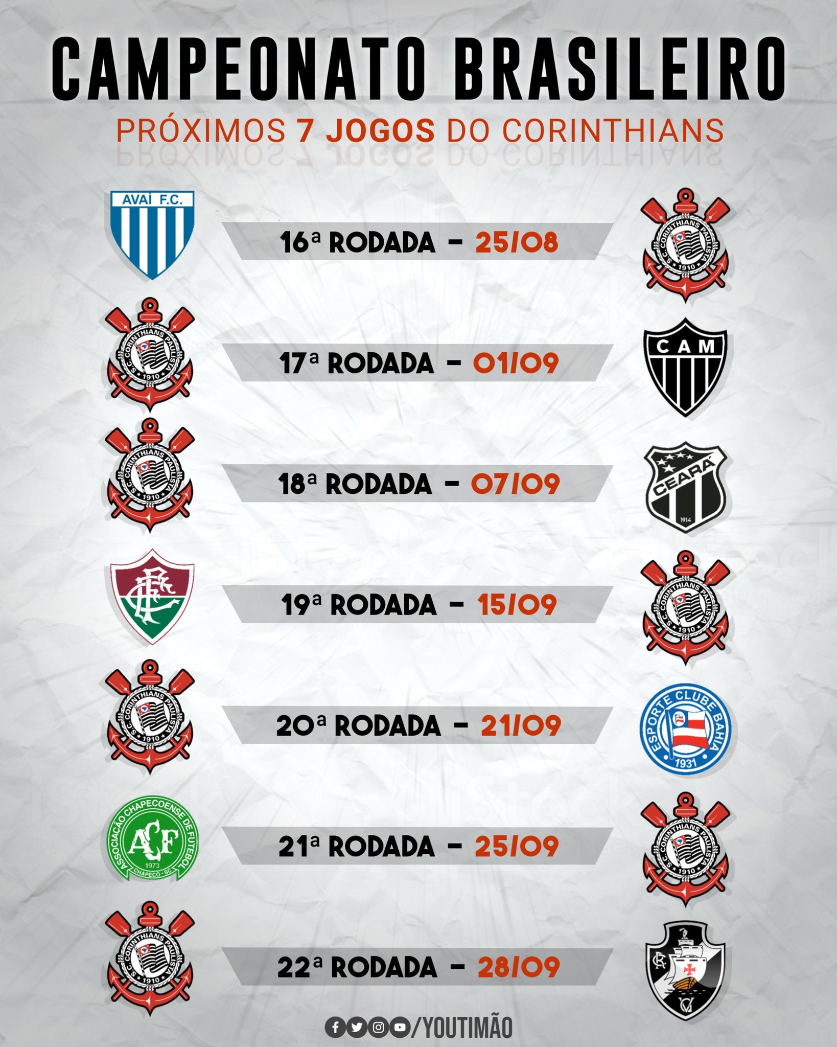 YouTimão on X: Esses são os próximos 7 jogos do Corinthians no