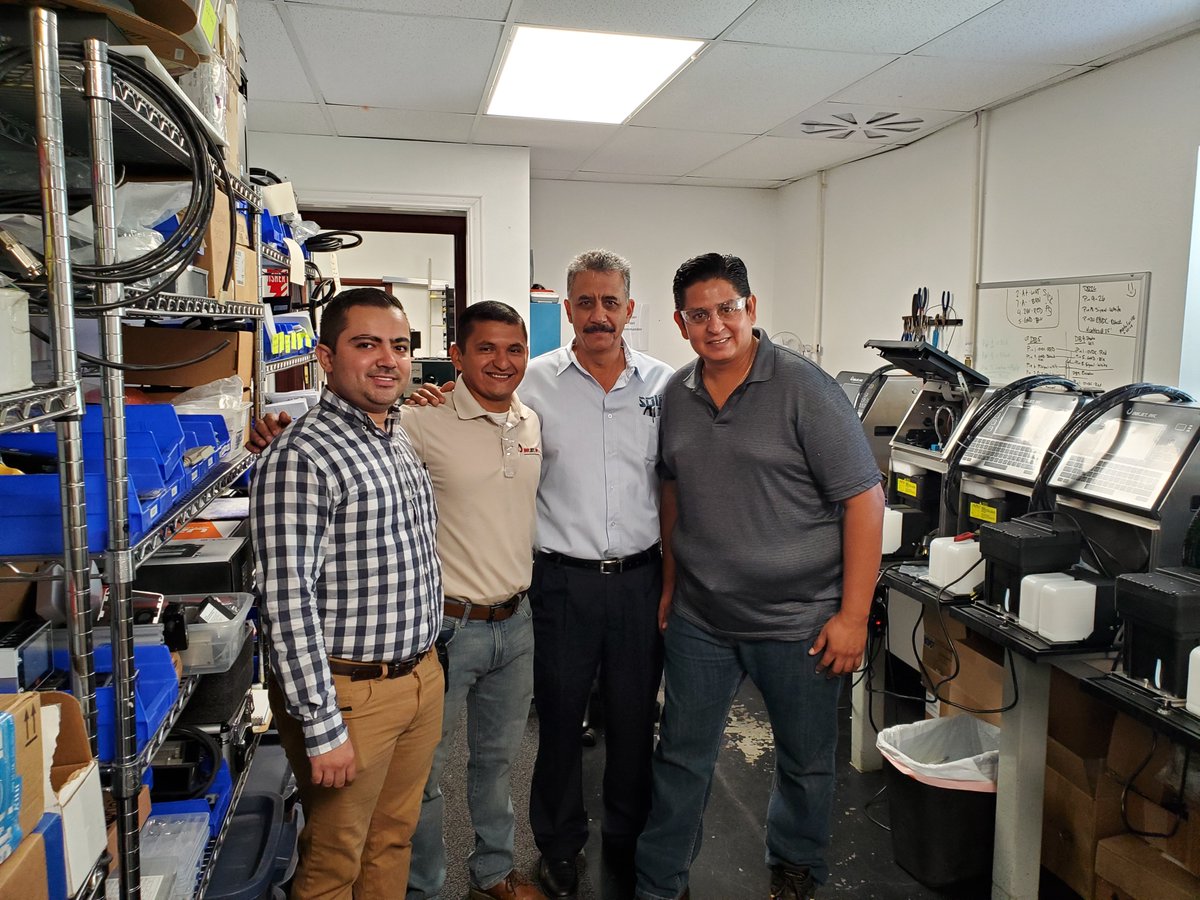 InkJetUSA's tweet photo. We were pleased to welcome Sol-U-Ink from Mexico for DuraCode CIJ printer training. Lab work and substrate testing also proved our DuraCode and ink out performed Videojet (again) for some tricky applications. #inkjet #cij #substrate #duracode #industrialprint #inkjetinspired https://t.co/Pa3LJQD2pQ