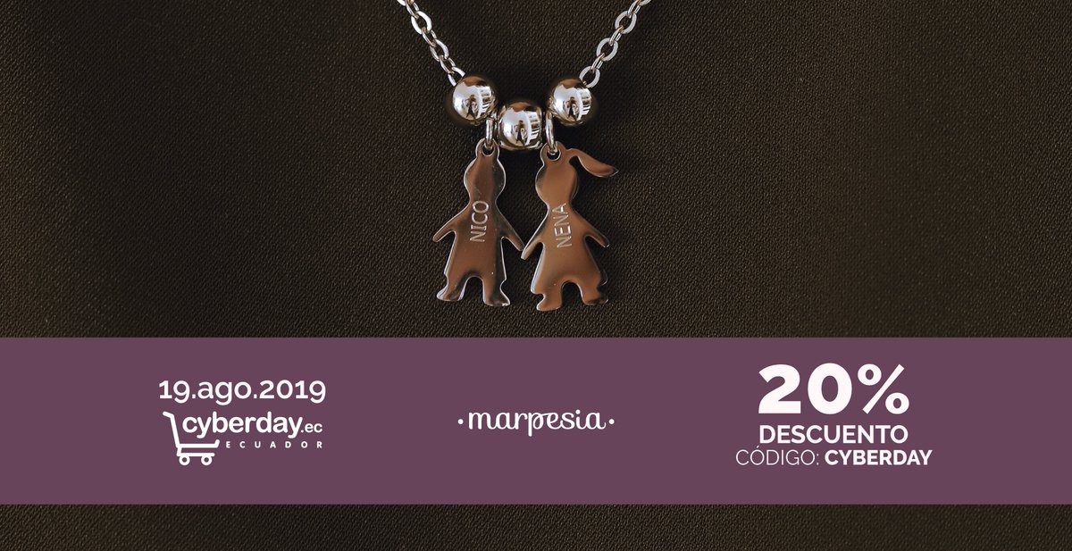 Marpesia_ec's tweet photo. @cyberdayec Pilas! En MARPESIA 20% de DESCUENTO EN TODO TU PEDIDO!!! Solo hoy! 
Pide una cadena en acero inoxidable con dijes que representen a tus hijos y aprovecha el #CyberDayEC 
Mira los modelos en este link: https://t.co/MkjPH1pG2L https://t.co/ycPWfUfowN