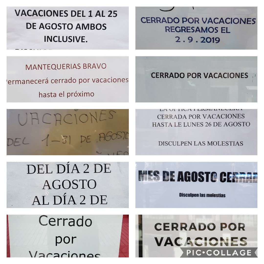 BecauseCulture's tweet photo. Many are the ways to say "closed in August" in Spanish, but apparently if you're going to stay open, you say it in English. #multilocalism #Madrid https://t.co/d0ZSWWsrfS