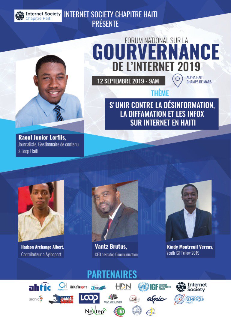 FgiHaiti's tweet photo. Forum National sur la Gouvernance de l'Internet 2019 avec #RaoulJuniorLorfils , @vantzbrutus @hadalbert01 et #KindyMontreuil #FGIHaiti2019 https://t.co/NSgSQWkVJ2