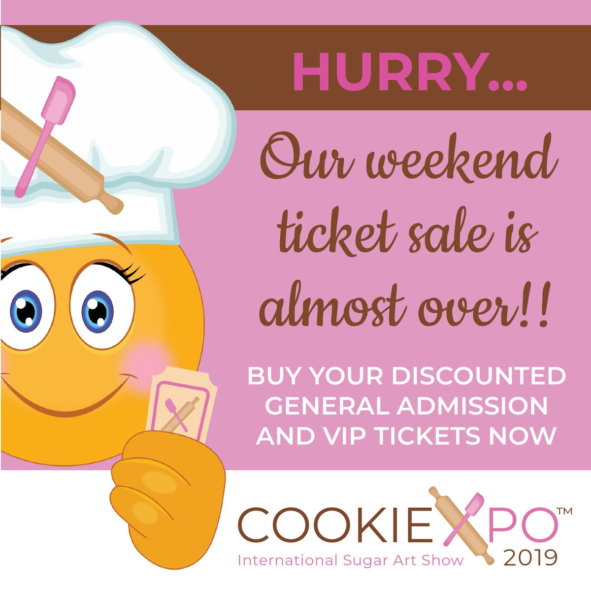 cookiexpo's tweet photo. cookiexpo
WEEKEND TICKET SALE ENDS TODAY! No coupon # needed. Buy your VIP or general admission ticket to vendor hall💕Details &amp; registration at https://t.co/j566YoNrnD •
#cookiexpo2019 #cookieshow #cakeshow #miamievents #miamibaker #cakesmiami #cookiesmiami #cakeart #cookierart https://t.co/Qhc2kfr0QX