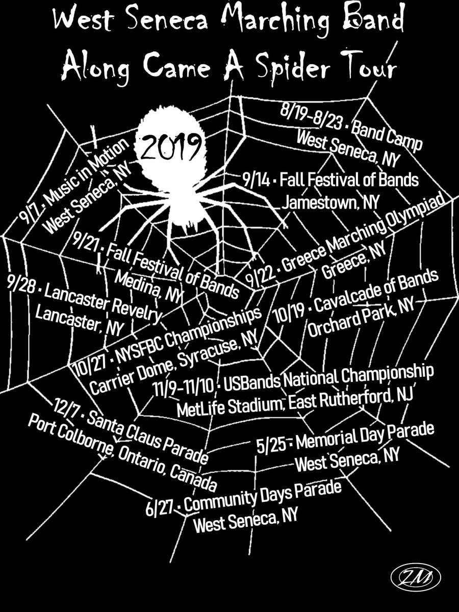 zm_designs's tweet photo. IT’S BAND CAMP WEEK‼️ The 2019 @WSMarchingBand show shirt! #WSMB2019 #AlongCameASpider #NYSFBC2019 🕷🕸 https://t.co/IuzrMWmyU1