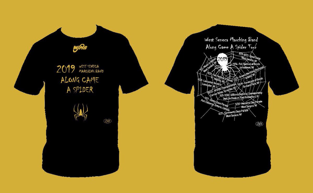zm_designs's tweet photo. IT’S BAND CAMP WEEK‼️ The 2019 @WSMarchingBand show shirt! #WSMB2019 #AlongCameASpider #NYSFBC2019 🕷🕸 https://t.co/IuzrMWmyU1