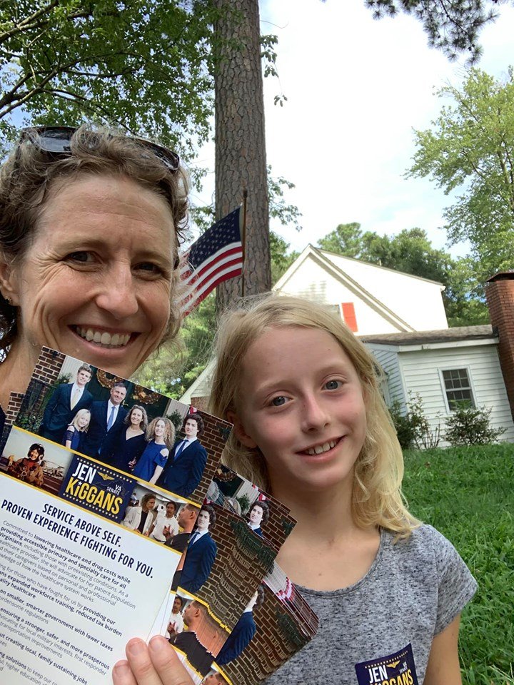 JenKiggans's tweet photo. Door knocking is better when you bring a buddy....! #VoteJen #VoteMom https://t.co/tIh6vCXVCj