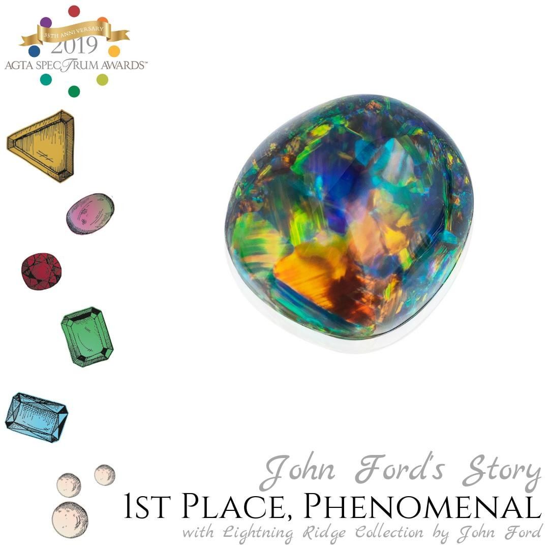agta_gems's tweet photo. Congratulations to John Ford of Lightning Ridge Collection by John Ford for winning 1st Place in Phenomenal with this 6.90 ct. black Opal, titled "Lucky #7". #AGTA #AGTASpectrum19 #AddMoreColorToYourLife #JohnFordLRC https://t.co/ZLTQhzA1Hg