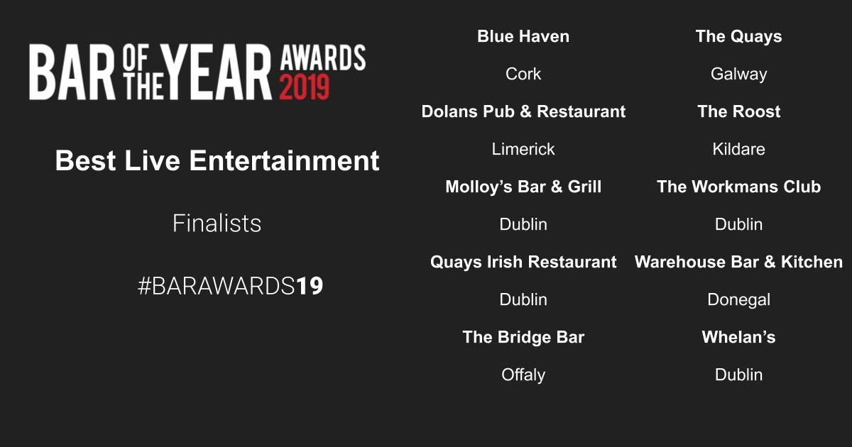 ⭐️<a href="/BarOfTheYear/">The Square Bar of The Year Awards 2026</a> Awards 2019 ⭐️

The day has finally arrived! #BarOfTheYearAwards19 #SouthernComfortPeoplesChoice

🤞<a href="/mydolans/">Dolans Limerick</a> will be in Dublin TONIGHT for the award ceremony. We have been nominated as finalists in the BEST LIVE ENTERTAINMENT category

Wish us luck!

#BarAwards19