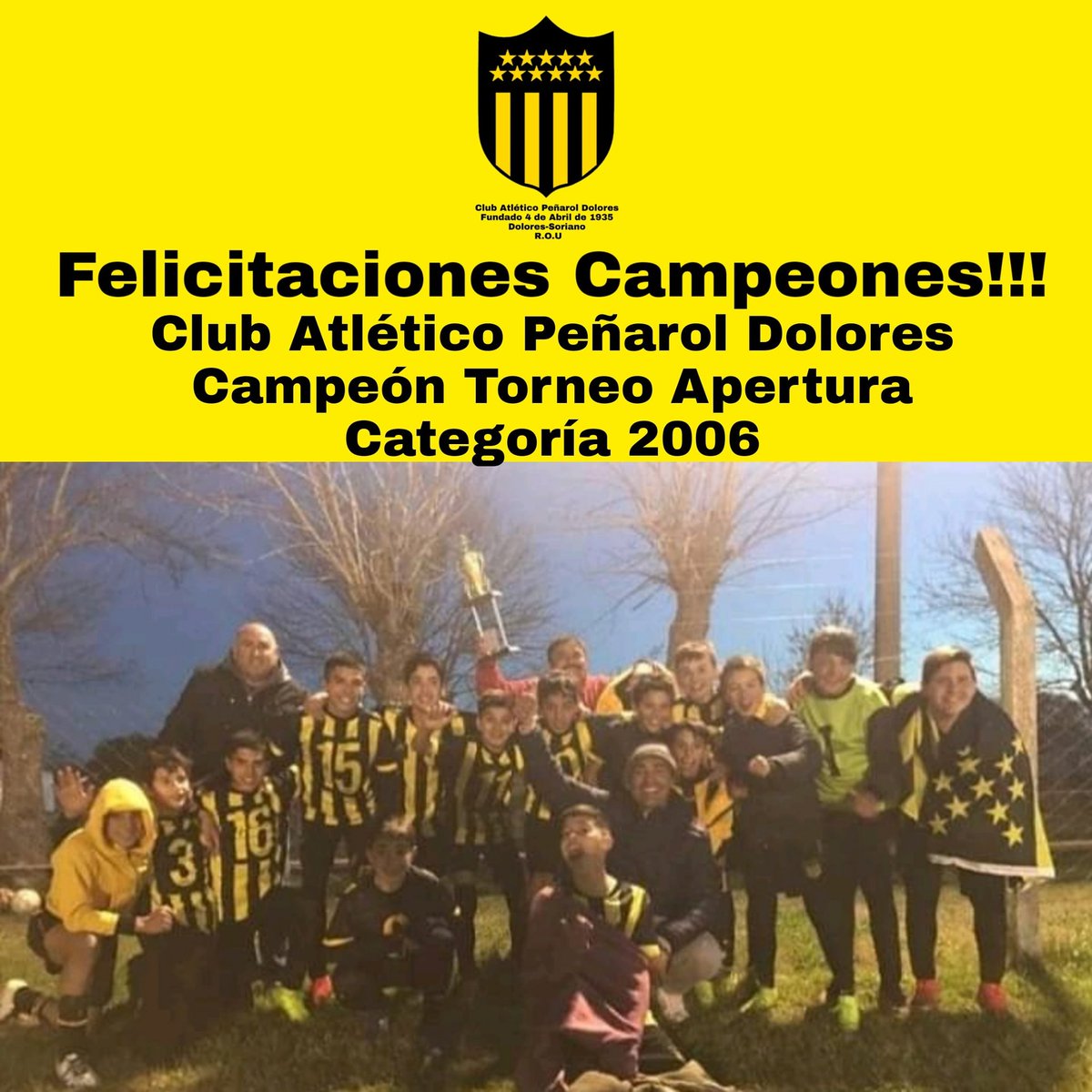 Felicitaciones Campeones !!!!
Categoría 2006 Campeón Torneo Apertura 2019 .
Felicitaciones para todos los integrantes de la categoría que otra vez nos demuestran que con trabajo y dedicación se logran los objetivos .