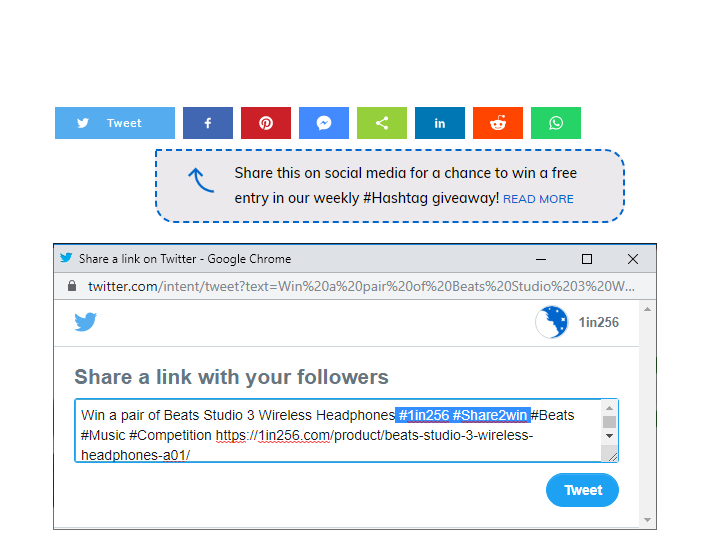 1in256's tweet image. How to win a FREE ENTRY 

1. Tweet a link to any competition page
2. Include #1in256 #ShareToWin 

Every Wednesday we'll pick a tweet using @woobox 

Get started 1in256.com

Pro Tip: We've made it super easy - just click the share button on any competition page 👇