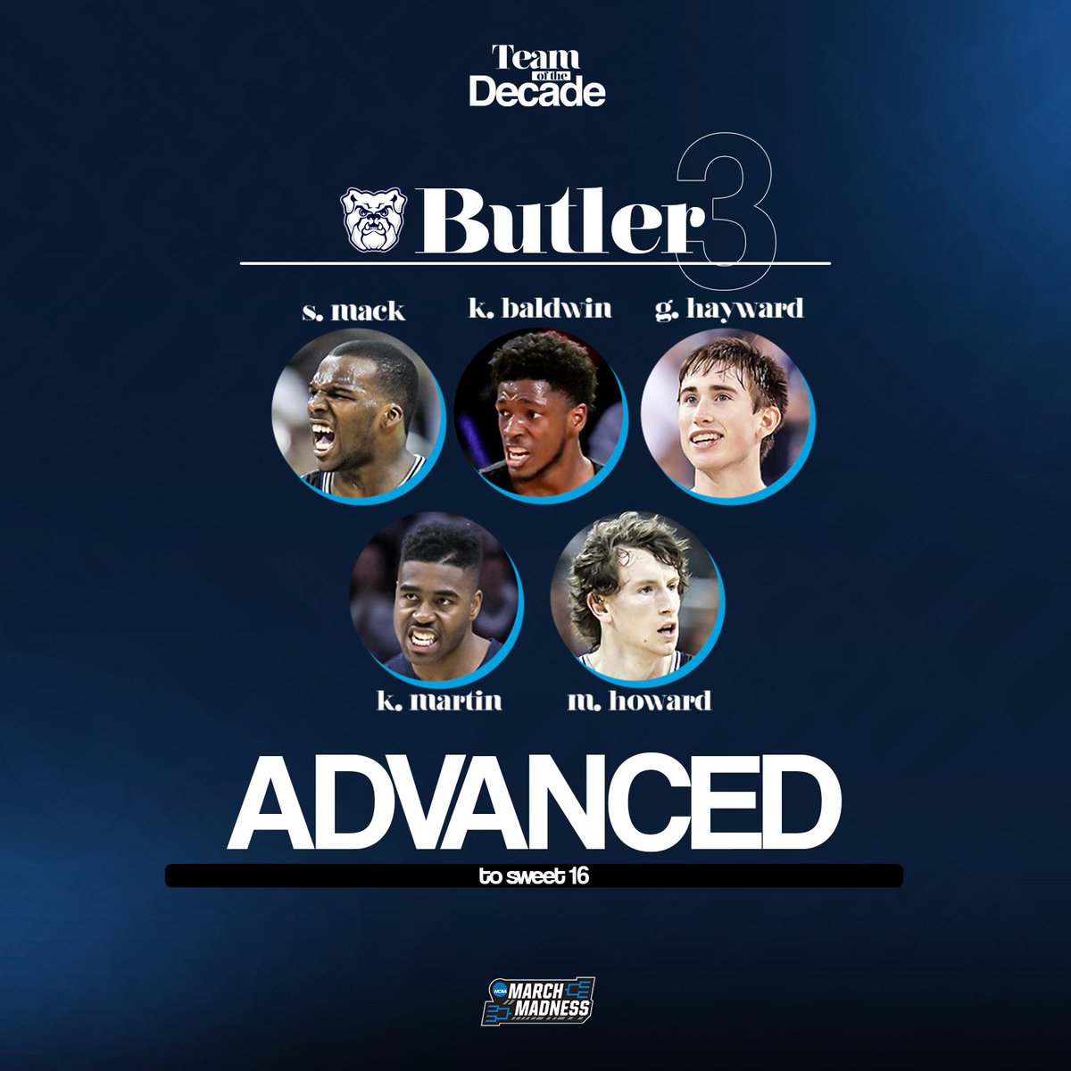 MarchMadnessMBB's tweet photo. You can find these teams in the #MMToD Sweet 16...

@DukeMBB over Xavier
@MarquetteMBB over West Virginia
@ButlerMBB over Iowa State
@BoilerBall over Louisville https://t.co/i32I9H8Kel
