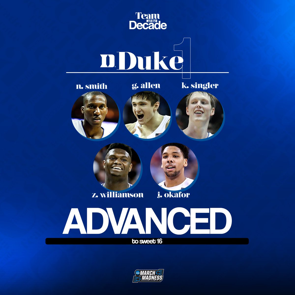 MarchMadnessMBB's tweet photo. You can find these teams in the #MMToD Sweet 16...

@DukeMBB over Xavier
@MarquetteMBB over West Virginia
@ButlerMBB over Iowa State
@BoilerBall over Louisville https://t.co/i32I9H8Kel