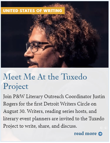 poetswritersinc's tweet photo. Writers in Detroit: Join Justin Rogers @Detroitpworg for the inaugural Detroit Writers Circle, August 30 at Tuxedo Project. Read more on the blog. #WritingInDetroit #UnitedStatesOfWriting #litfunding
https://t.co/m3lfV1FSSS https://t.co/SiGLKQovfU