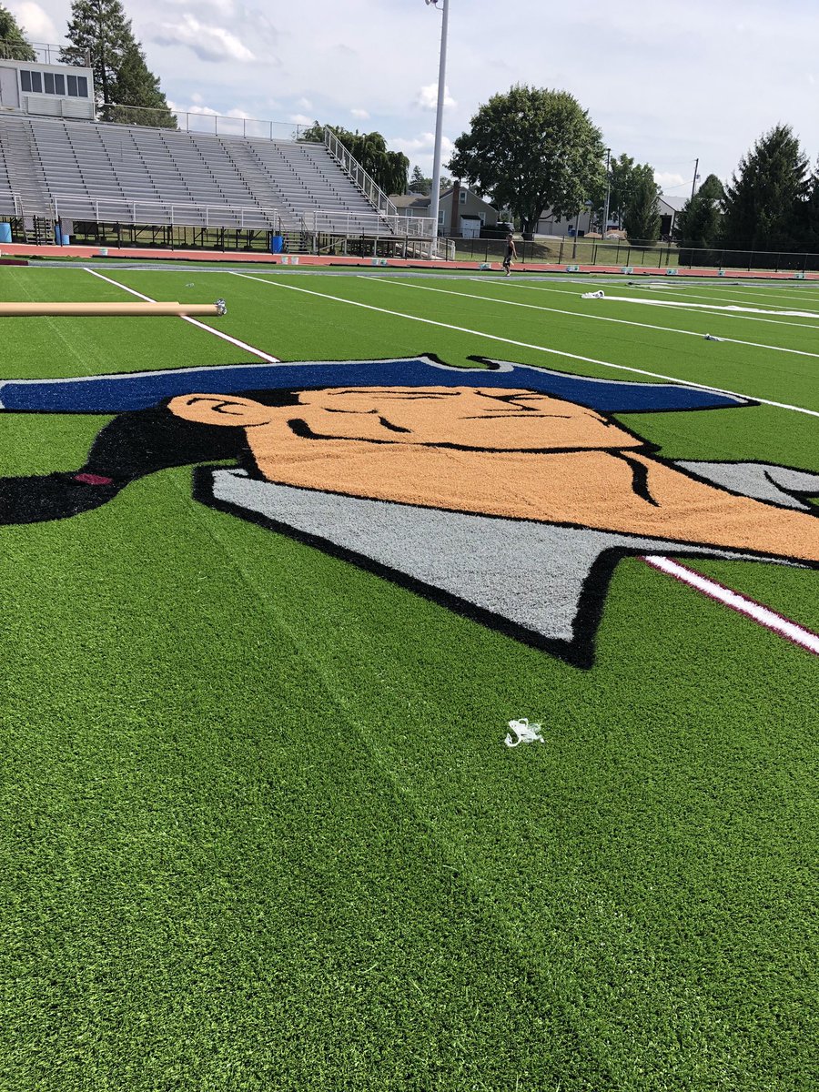 NewOx_Athletics's tweet photo. End zone lettering and center mascot laid out today https://t.co/OrjqBbFetn